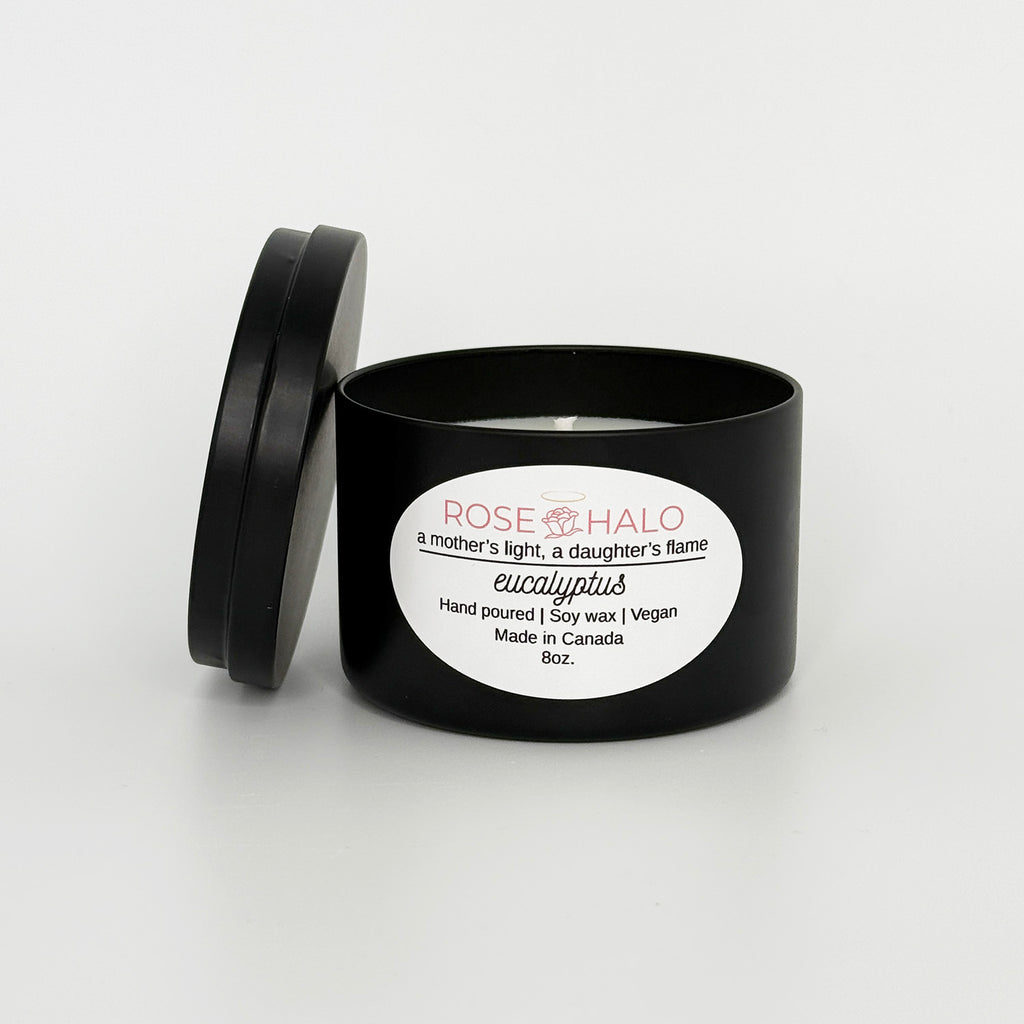 Eucalyptus Candle – 8 oz Black Metal Tin