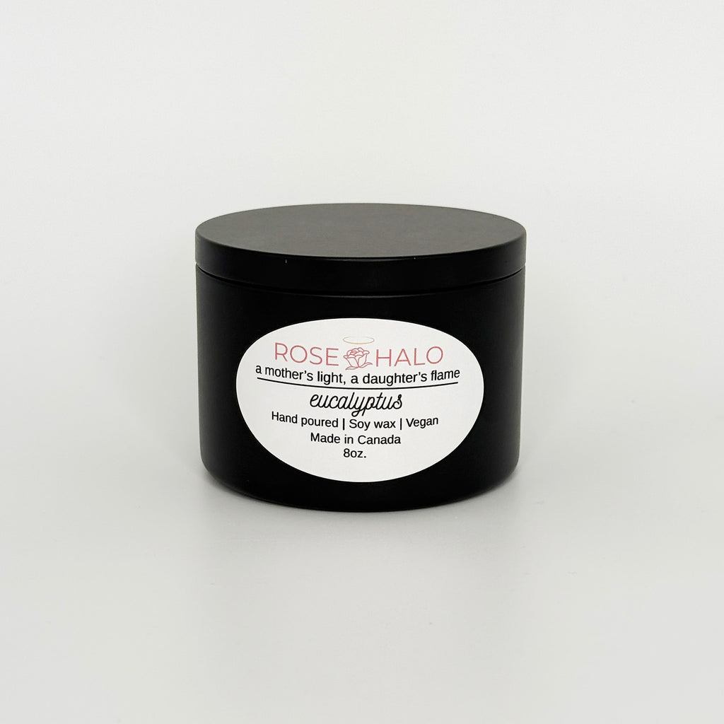 Eucalyptus Candle – 8 oz Black Metal Tin