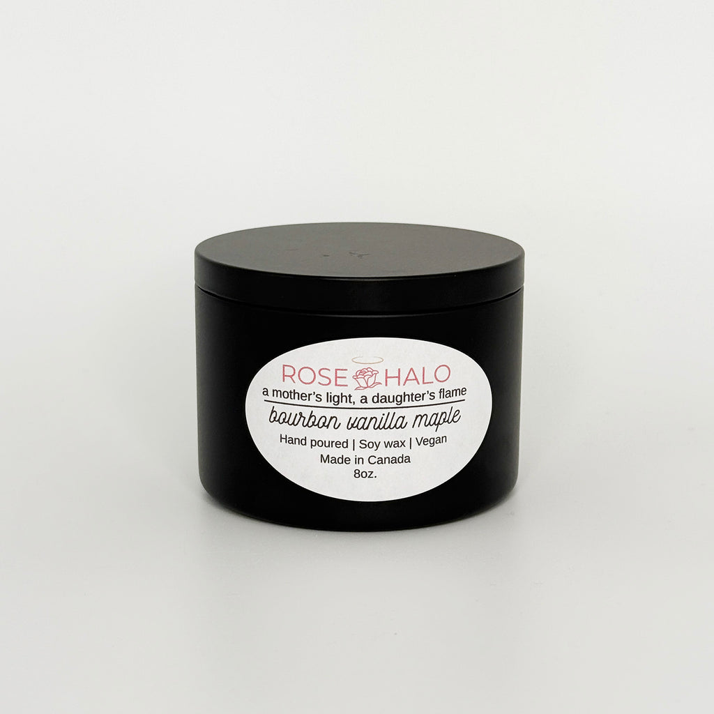 Bourbon Vanilla Maple Candle – 8 oz Black Metal Tin