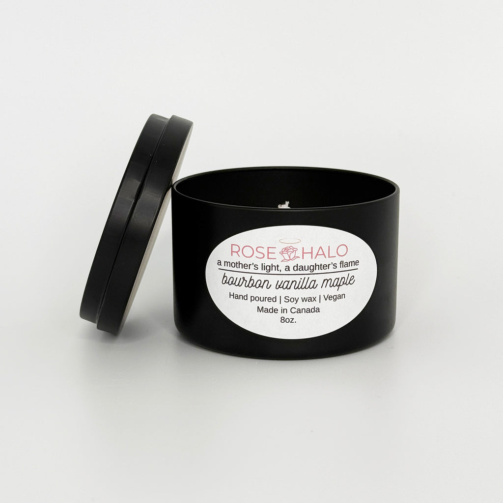Bourbon Vanilla Maple Candle – 8 oz Black Metal Tin