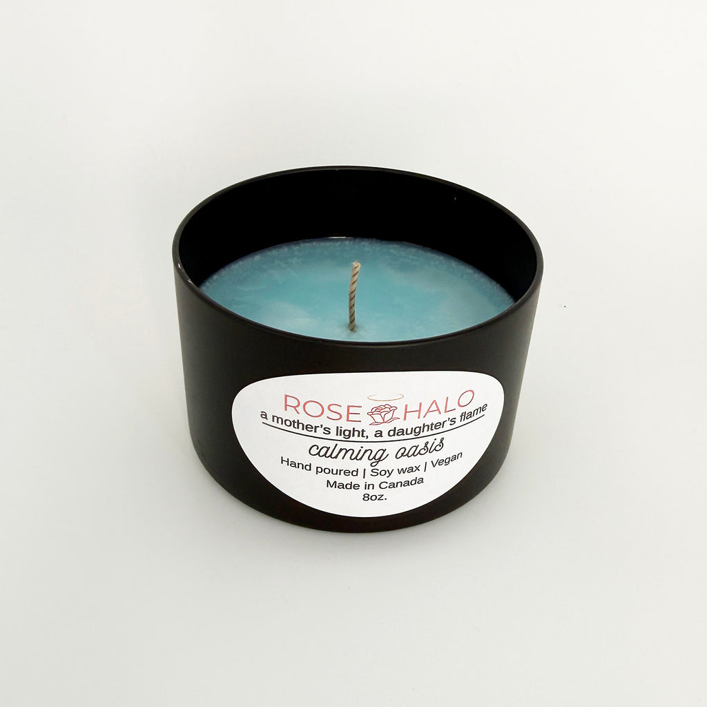 Calming Oasis Candle – 8 oz Black Metal Tin