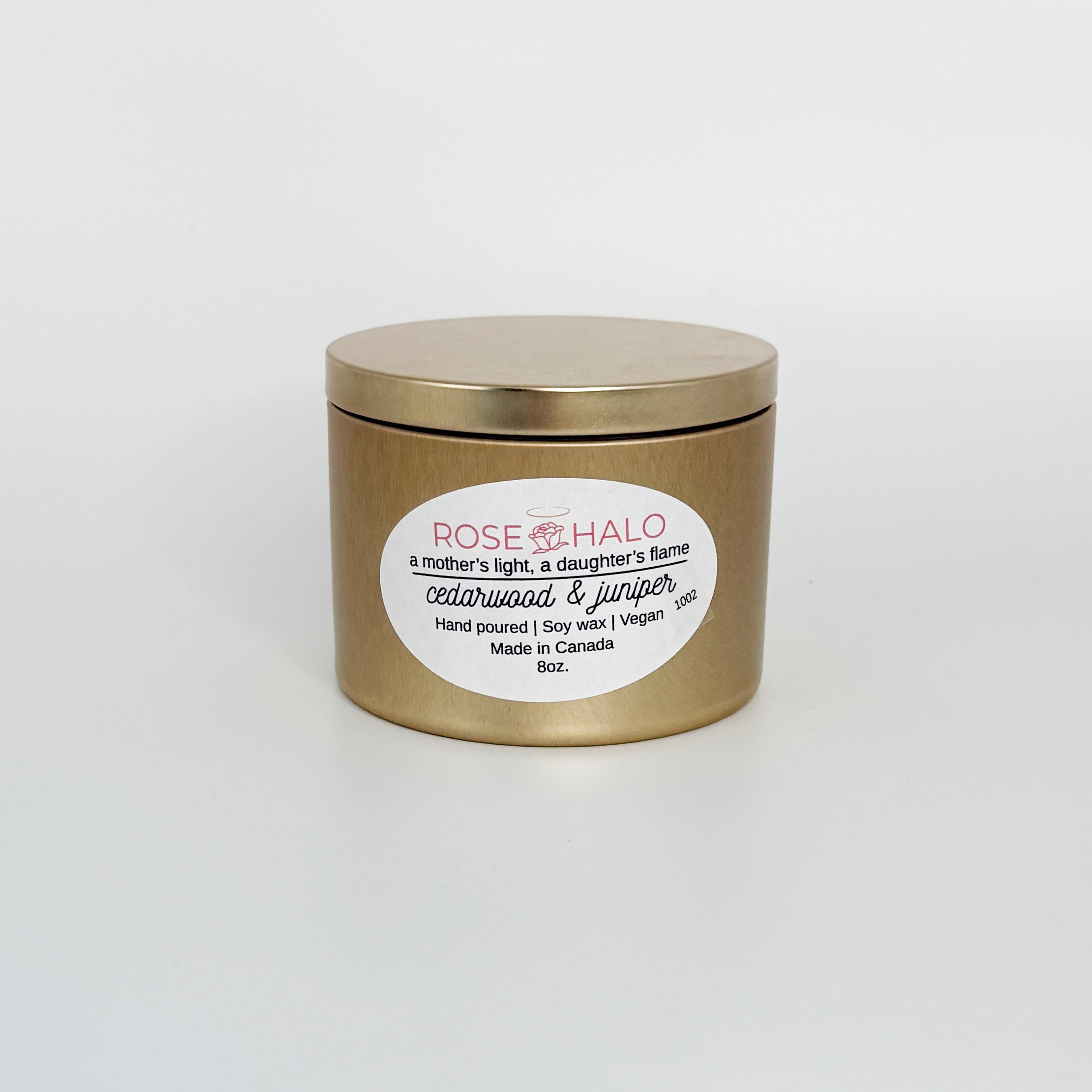 Cedarwood & Juniper Candle – 8 oz Gold Metal Tin