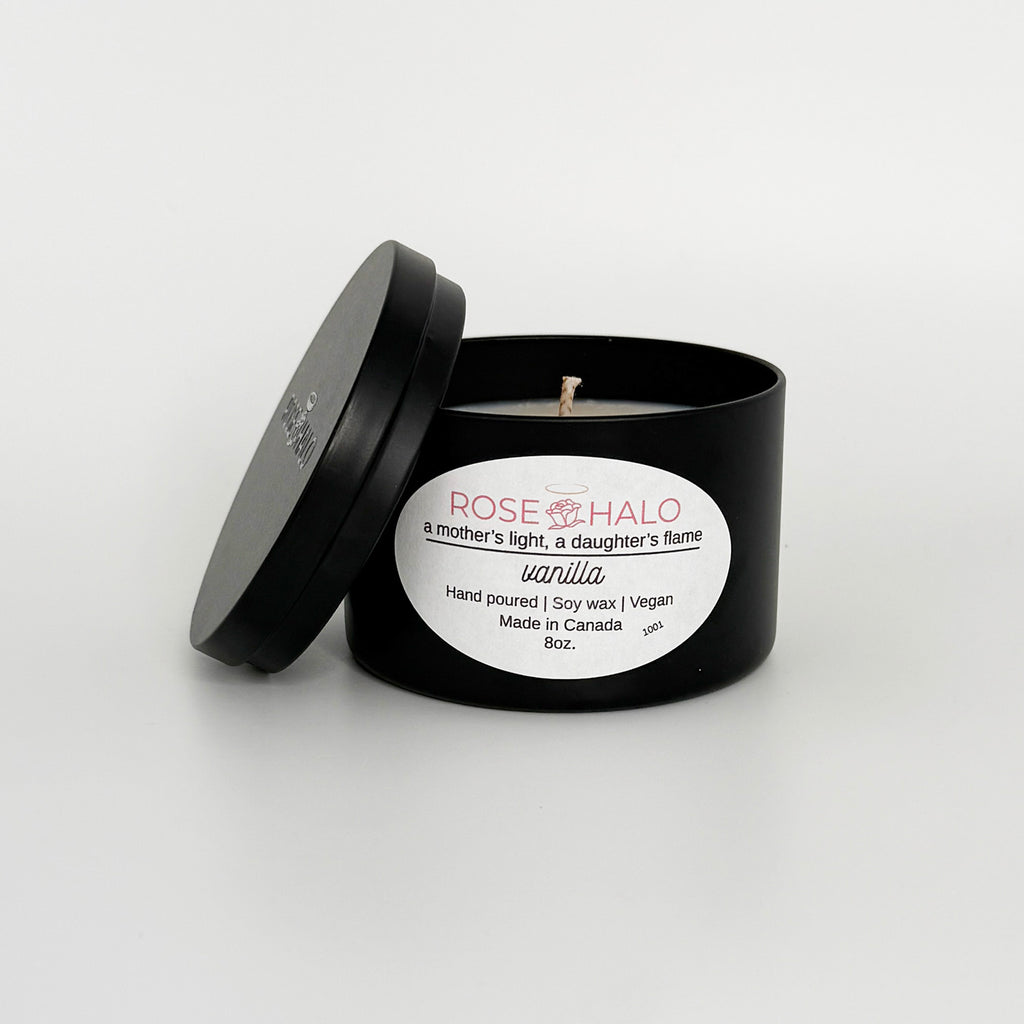 Vanilla Candle – 8 oz Black Metal Tin