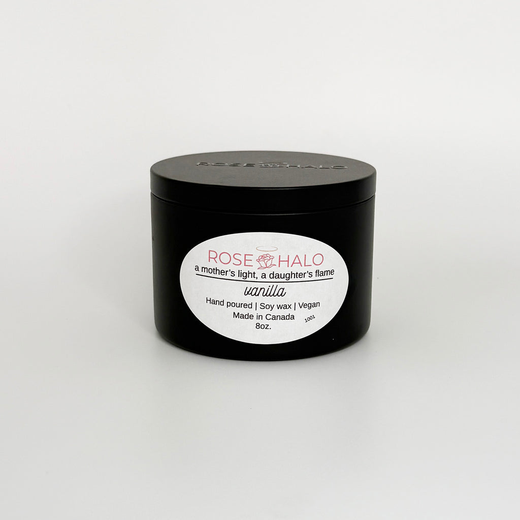 Vanilla Candle – 8 oz Black Metal Tin